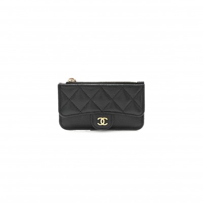 CHANEL CAVIAR QUILTED FLAP ZIP CARD HOLDER BLACK AP0374 (13*7.5*1cm)